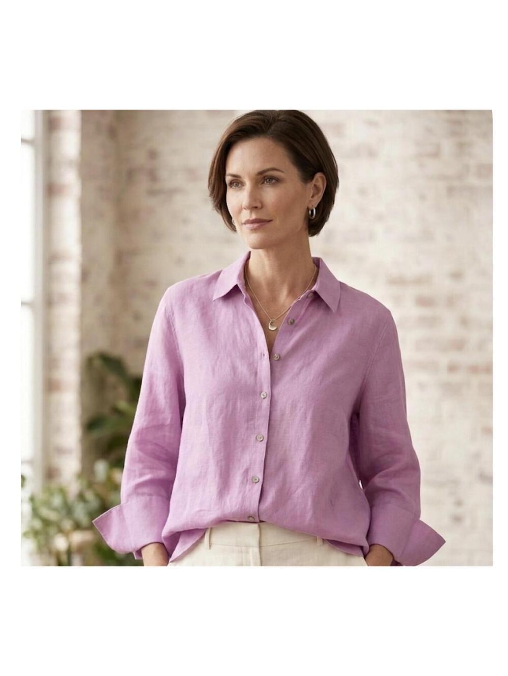 Chico's NWT  Lilac Button-Up Linen Shirt (M)